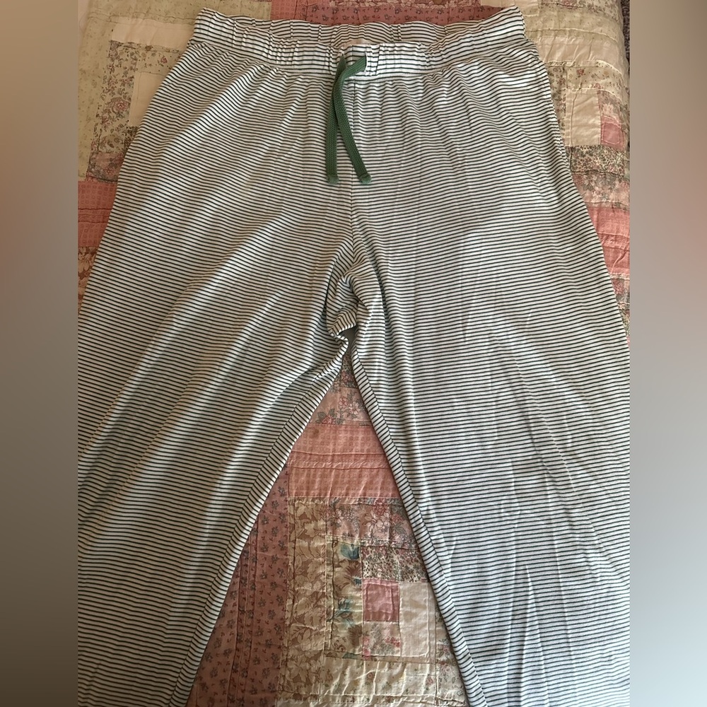 LAKE 100% Pima Cotton Women's Striped Pajama Pants in Green and White - Picture 2 of 3